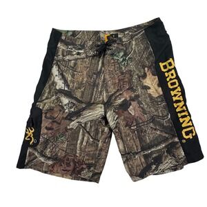 Browning Shorts Mens 38 Camo Swim‎ Trunks Black Side Pocket Board Shorts Hunting